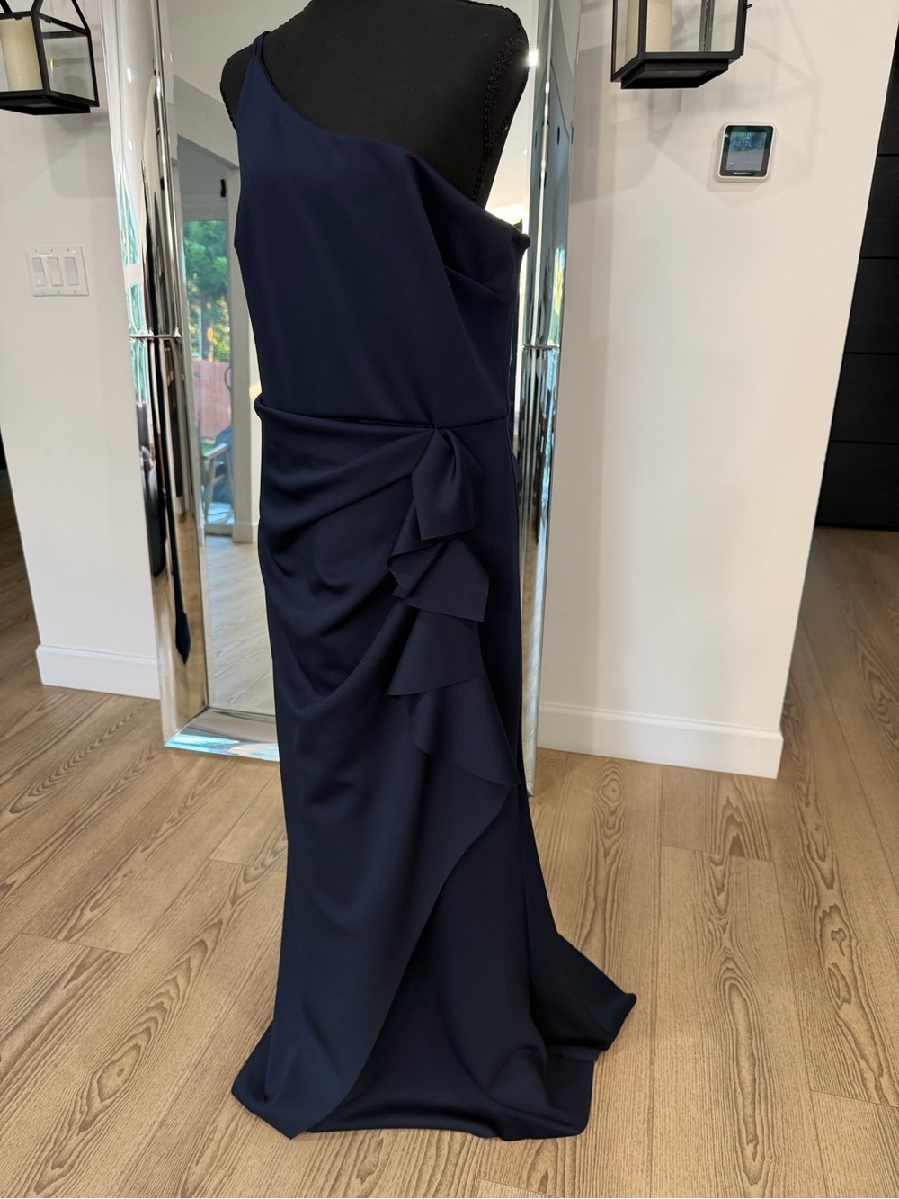 Xscape Navy One-Shoulder Ruffle Gown - Picture 3 of 5